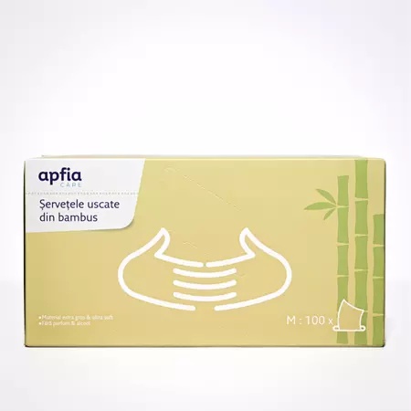 Servetele uscate din bambus, hipoalergenice si biodegradabile, 100buc, Apfia Care
