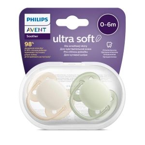 Suzete Ultra Soft SCF091/05 pentru 0-6 luni Verde/Galben, 2 bucati, Philips Avent