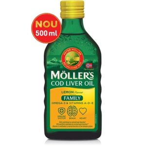 Ulei din ficat de cod cu gust de lamaie Omega3 Cod Liver Oil Family, 500ml, Moller's