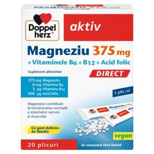 Magneziu 375mg Direct + B6 + B12 + Acid Folic, 20 plicuri, Doppelherz