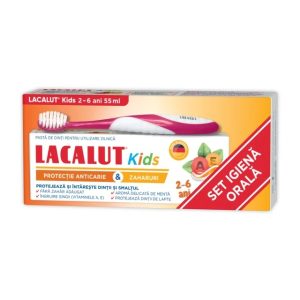 Lacalut Pasta de dinți Kids 2-6 ani, 55 ml + perie