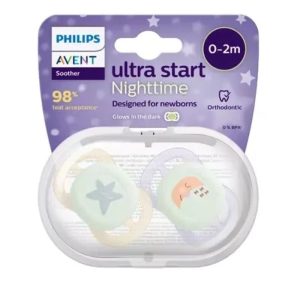 Suzete Ultra Start de noapte Philips Avent, 0-2 luni, Mov/Portocaliu, Philips