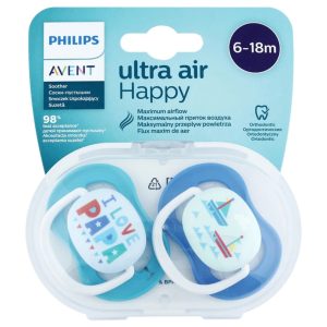 Suzete ortodontice din silicon Ultra Air Design Boys, 6-18luni, 2 bucati, SCF080/03, Avent