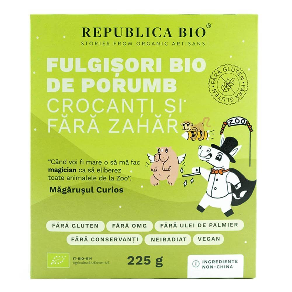 Fulgisori Bio de porumb crocanti fara zahar si fara gluten, 225g, Republica Bio