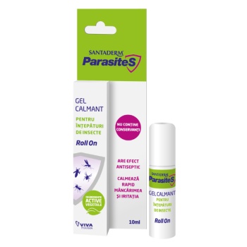 Gel calmant intepaturi de insecte Roll On Parasites Santaderm, 10ml, Viva Pharma