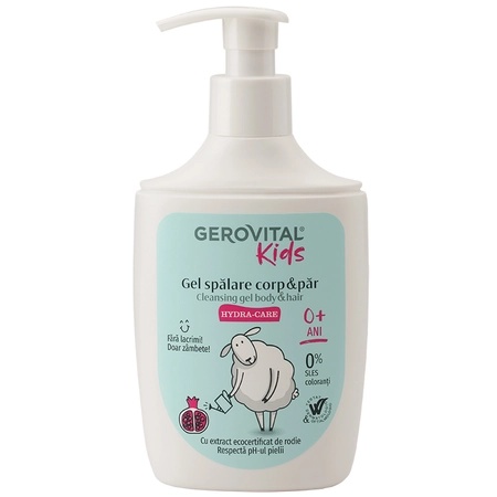 Gel de spalare pentru corp si par Hydra-Care cu rodie, 300ml, 7590, Gerovital Kids