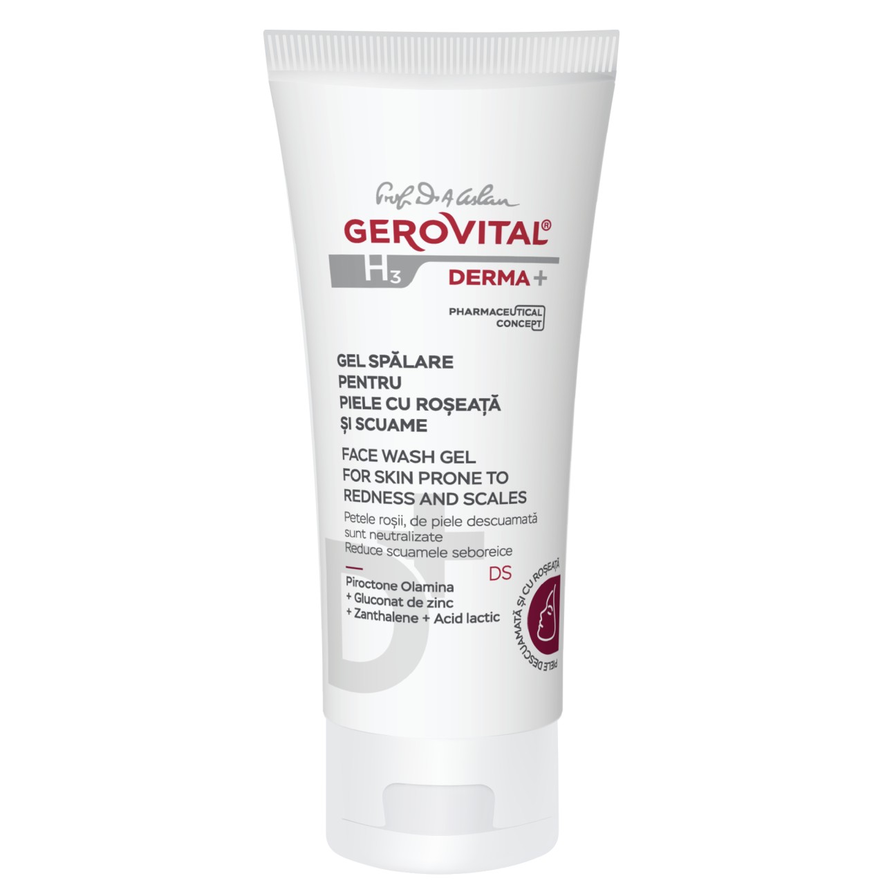 Gel spalare pentru piele cu roseata si scuame H3 Derma+, 150 ml – Gerovital