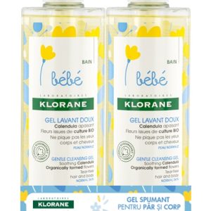 Gel spumant pentru par si corp, 500ml, 2 bucati, pachet promo, Klorane Bebe
