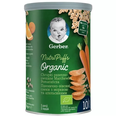 Gustare bio cu cereale, morcovi si portocale +10 luni, 35g, Gerber
