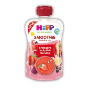 HIPP Smoothie Capsuni, mare si banane, 120ml