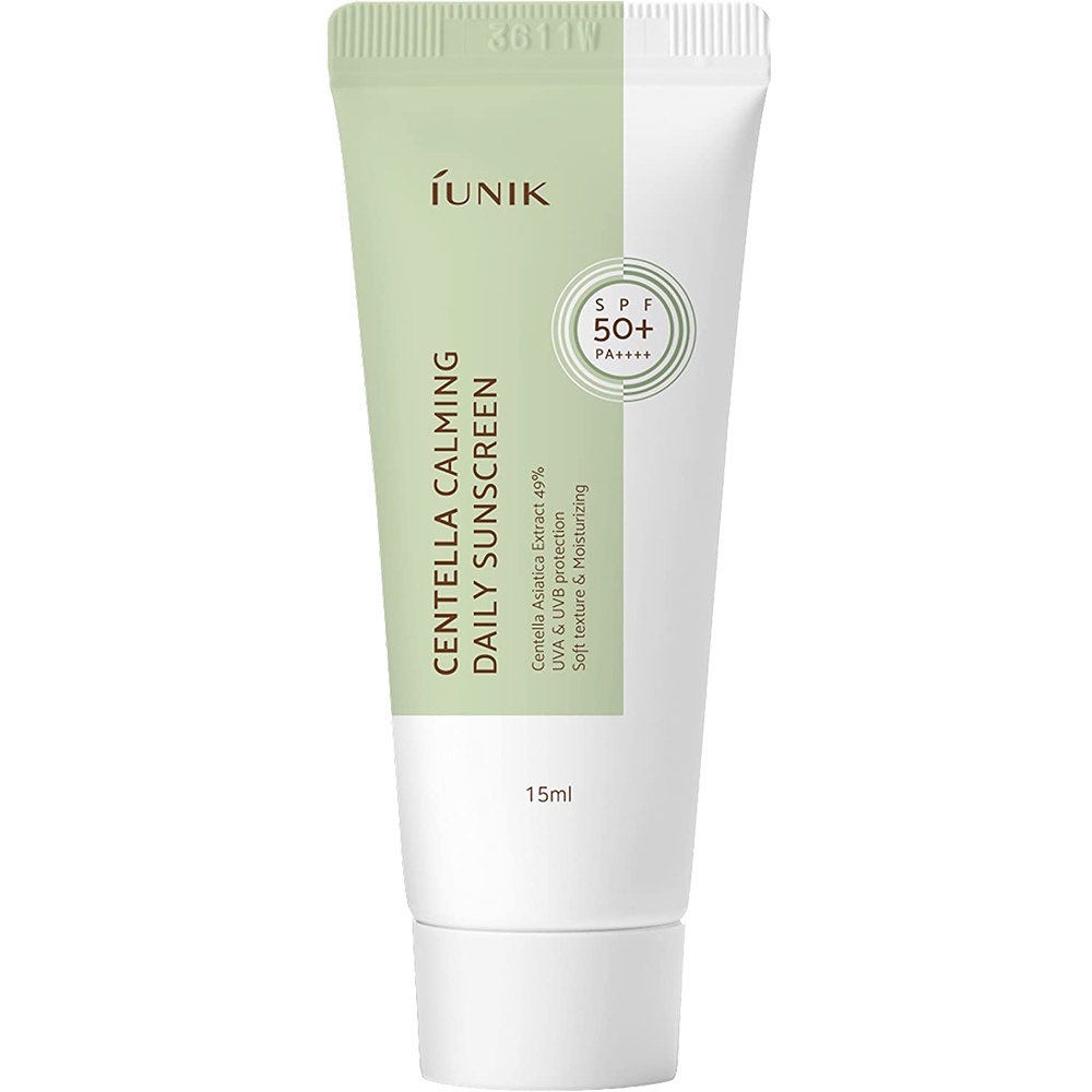 IUNIK Centella Calming Daily Sunscreen – Crema de fata mini SPF50+ pentru protectie si calmare, 15 ml
