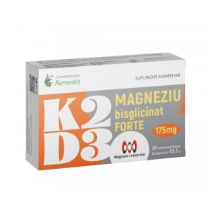 K2 + D3 + Magneziu Bisglicinat Forte 175mg, 30cpr, Remedia