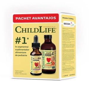 Kit de imunitate pentru copii Childlife Essentials cu Vitamin C 250mg, 118ml + Vitamin D3, 500UI, 30ml, Secom