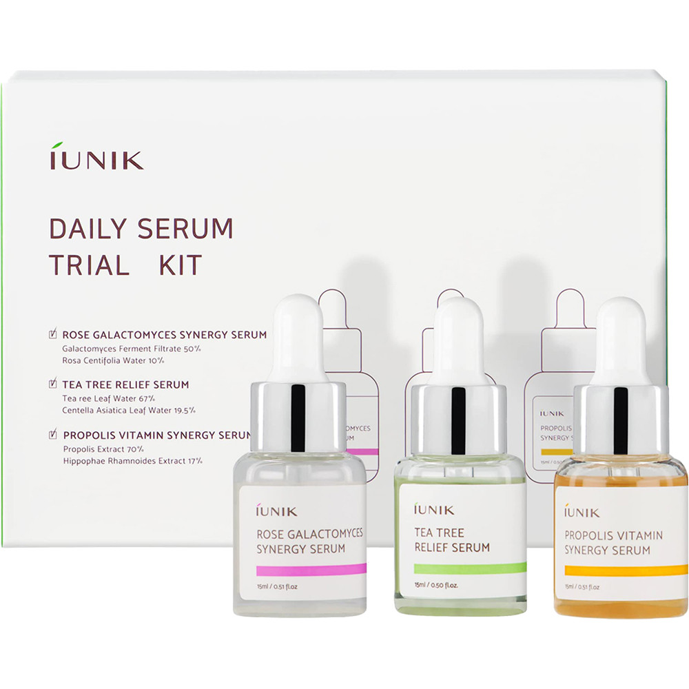 Kit Serum Rose Galactomyces, Tea Tree, Propolis, 15ml, Iunik