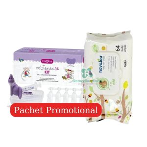 Kit Solutie salina hipertonica 3% cu acid hialuronic + Pulverizator, 20 x 5ml, Nebianax + Servetele umede pentru bebelusi 64 bucati, Novalou