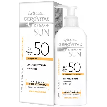 Lapte pentru protectie solara SPF 50 Gerovital H3 Derma+ Sun, 150 ml
