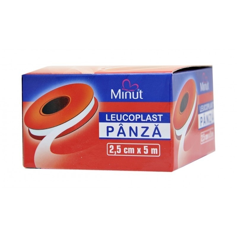 Leucoplast din panza 2,5cm x 5m, 1 bucata, Minut