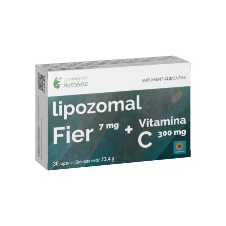 Lipozomal Fier + Vitamina C, 30 capsule, Remedia