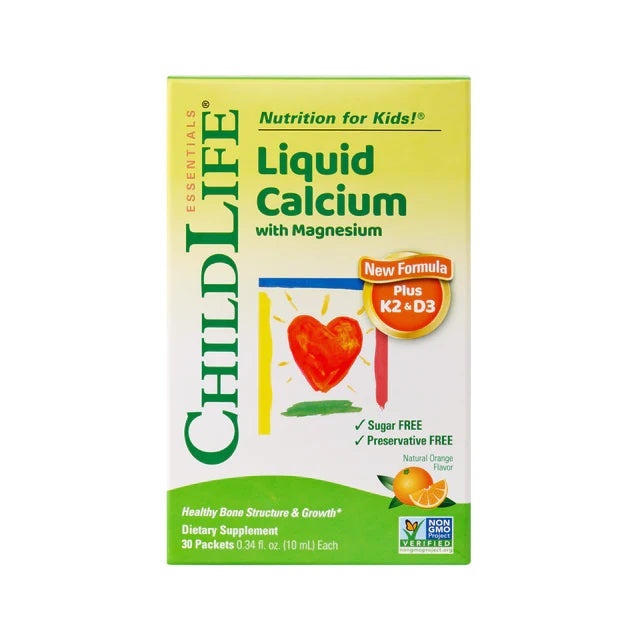 Liquid Calcium with Magnesium + K2 & D3, 30 plicuri, ChildLife Essentials, Secom