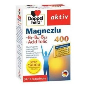 Magnesium 400 + Acid folic + Vitamina B1+B6+B12, 30+10 comprimate, Doppelherz