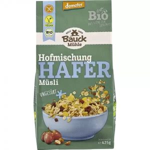 Musli bio neindulcit din ovaz cu stafide si alune, fara gluten, 425g, Bauck Hof