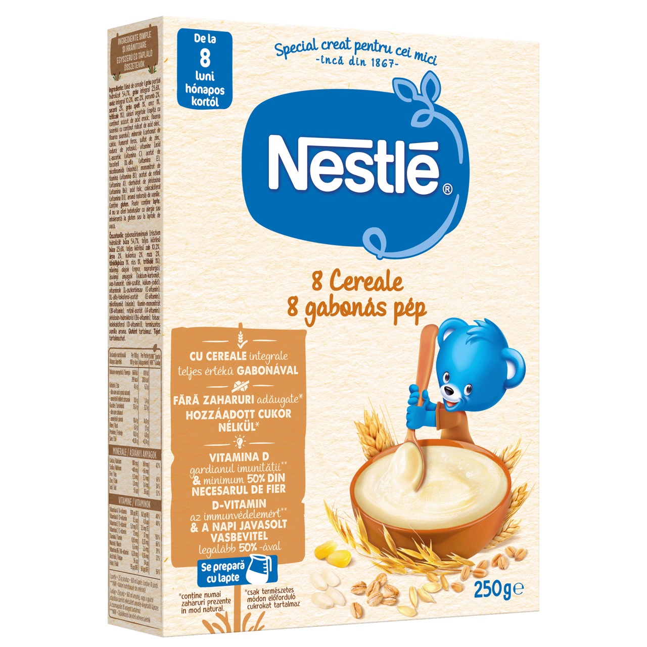 Nestle 8 Cereale, 250g – Pentru bebelusi de la 8 luni