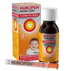 Nurofen cu aroma de capsuni pentru copii 3+ luni, 100 mg/5ml, 100ml, Reckitt Benckiser