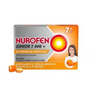 Nurofen Junior 7+ ani 100mg, 12 capsule moi masticabile, Reckitt