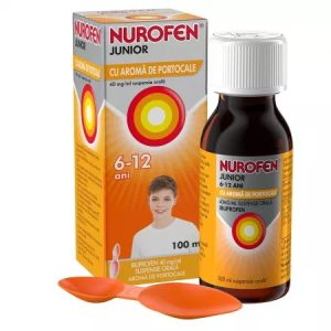 Nurofen Junior sirop 200mg/5ml cu aroma de portocale pentru copiii 6-12 ani, 100ml, Reckitt