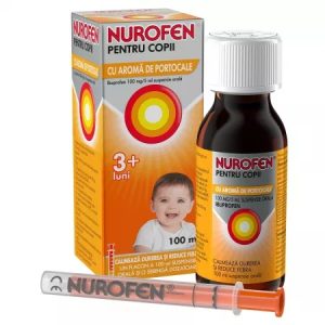 Nurofen sirop 100mg/5ml cu aroma de portocale pentru copii 3 luni+, 100ml, Reckitt