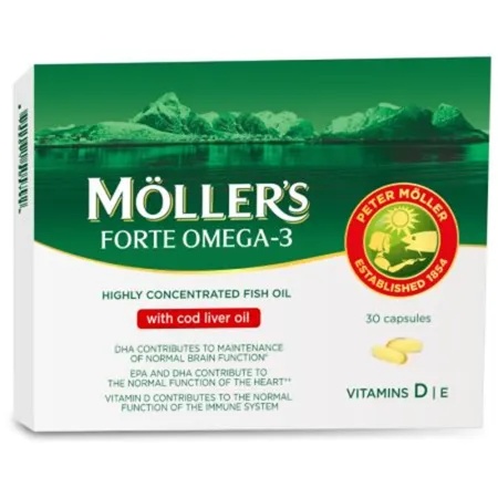 Omega 3 Forte 30 capsule Mollers – Supliment cu ulei de peste, vitamina D si E