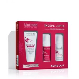 Pachet Acne Out Gel de curatare Oxy wash, 50ml + Lotiune activa, 20ml + Crema hidratanta, 20ml, Biotrade
