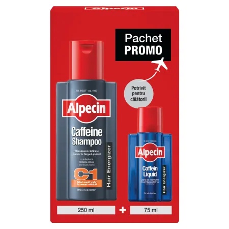 Pachet Alpecin C1 Sampon cafeina, 250ml + Coffein liquid 75ml, Queisser