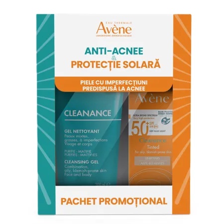 Pachet Avene Cleanance – Gel de curatare 200 ml + Crema nuantatoare SPF50+ 50 ml