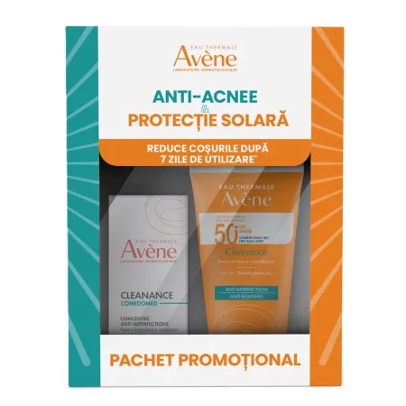 Pachet Avene Comedomed 30 ml + Crema SPF50+ 50 ml Cleanance – pentru ten acneic, gras sau mixt