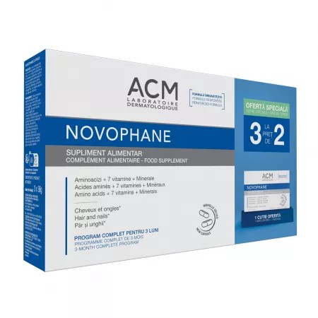 Pachet capsule pentru par si unghii Novophane, 3 x 60 capsule, Acm