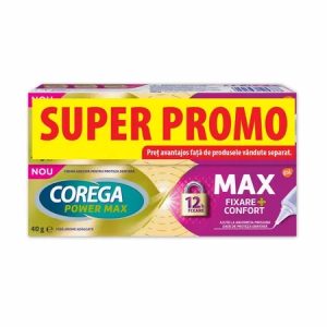 Pachet crema adeziva Max Fixare + Confort pentru proteza dentara, 40g, 2 bucati, Corega