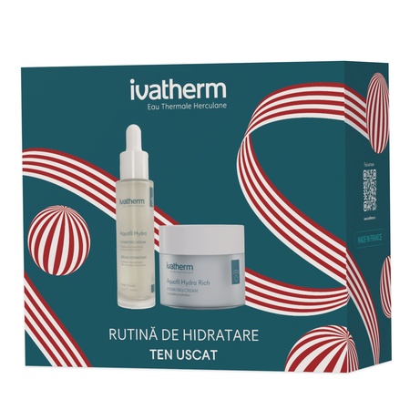 Pachet Crema hidratanta Aquafil Hydra Rich, 50ml + Serum cu Peptide si acid hialuronic Aquafil Hydra Rich, 30ml, Ivatherm