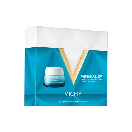 Pachet Crema Mineral 89 intens hidratanta 72h pentru ten uscat, 50ml + Crema de noapte Liftactiv HA, 15ml, Vichy