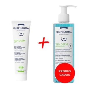 Pachet Crema pentru imperfectiuni Teen Derm AZ 30ml + Gel de curatare Teen Derm Sensitive 250ml Gratuit, Isis Pharma
