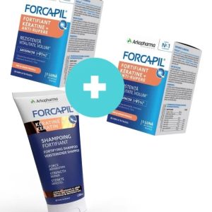 Pachet Forcapil Fortifiant Keratine+, 60 capsule, 2 bucati + Sampon Fortifiant Forcapil, 200ml, Arkopharma
