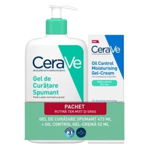 Pachet Gel spumant de curatare, 473ml + Gel-crema cu efect hidratant, 52ml, CeraVe