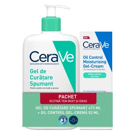 Pachet Gel spumant de curatare, 473ml + Gel-crema cu efect hidratant, 52ml, CeraVe