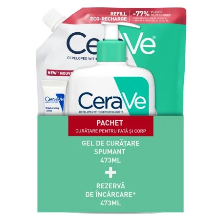 Pachet Gel spumant de curatare, 473ml + Rezerva Gel spumant de curatare, 473ml, CeraVe