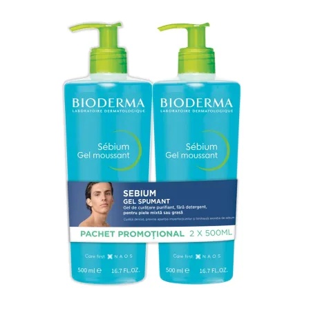 Pachet Gel spumant Sebium 2x500 ml, Bioderma