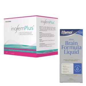 Pachet Inofem Plus 30 plicuri, Establo Pharma + Efalex Brain Formula cu DHA, 150 ml, Efamol