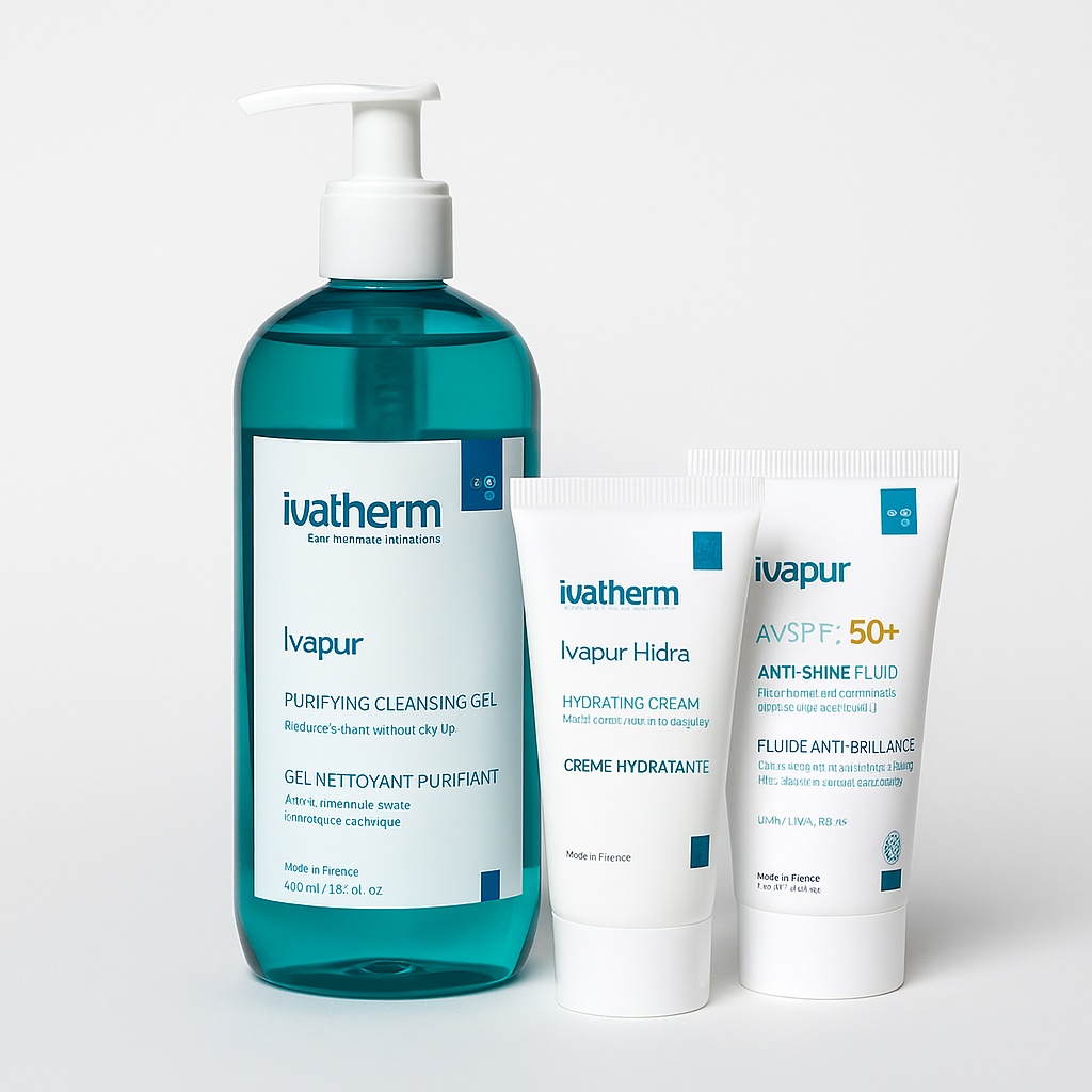 Pachet rutina completa ten acneic – Ivapur Gel Curatare + Ivapur Hidra + Ivapur SPF 50