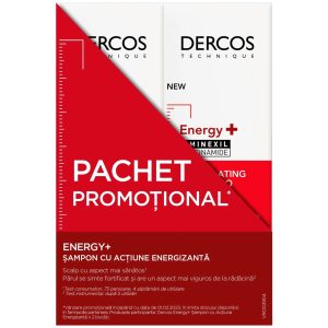 Pachet Sampon energizant impotriva caderii parului Dercos Aminexil, 200ml, 2 bucati, Vichy