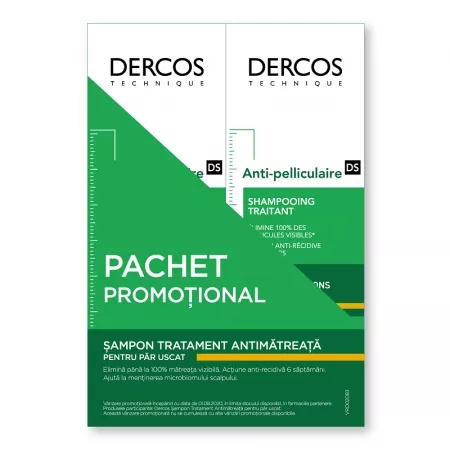 Pachet Sampon Tratament Anti-Matreata Par Uscat Dercos, 200 ml + 200 ml, Vichy