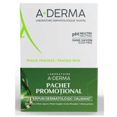 Pachet sapun dermatologic pentru pielea fragila, 2 x 100 g, A-Derma